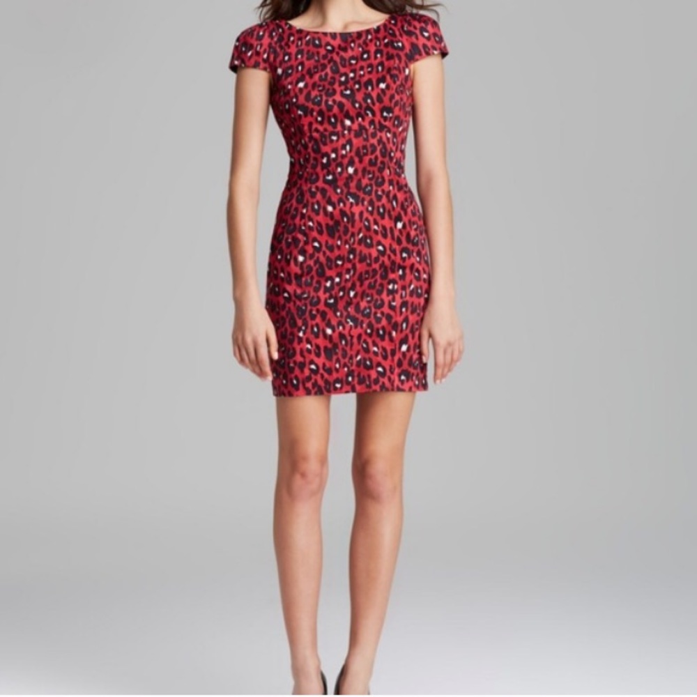 French connection red snow leopard dress - size 4